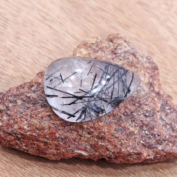 Pear Cut Tourmalinated Quartz: Black Rutilated Gemstone (66.10 Ct, 26x36x11 Mm)