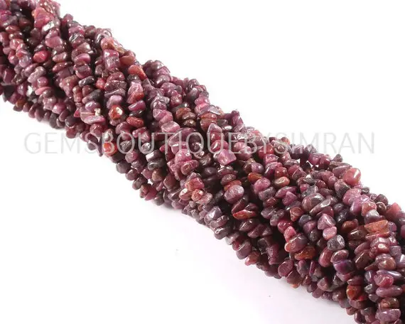 34 Inches Long Strand Natural Ruby Chips Beads, Natural Ruby Uncut Beads, Natural Ruby Polished Nuggets