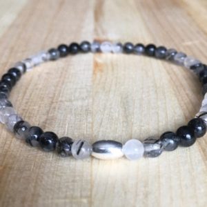 4mm Tourmalinated Quartz stretch bracelet with sterling silver tube bead | Natural genuine Tourmalinated Quartz bracelets. Buy crystal jewelry, handmade handcrafted artisan jewelry for women.  Unique handmade gift ideas. #jewelry #beadedbracelets #beadedjewelry #gift #shopping #handmadejewelry #fashion #style #product #bracelets #affiliate #ad