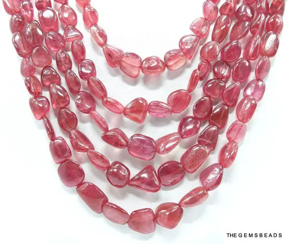 5 Strand Natural Ruby Tumble Shape Beads Necklace, Natural Ruby Nugget Beads, Natural Ruby Jewelry, Ruby Bead Necklace 1134 Carat.