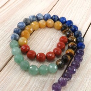 Shop Chakra Beads! 8mm Faceted Round Chakra Beads Featuring Natural Jasper, Aventurine, Tiger Eye, Aventurine, Blue Spot Stone, Lapis Lazuli and Amethyst 8mm | Shop jewelry making and beading supplies, tools & findings for DIY jewelry making and crafts. #jewelrymaking #diyjewelry #jewelrycrafts #jewelrysupplies #beading #affiliate #ad