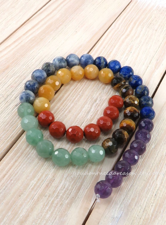 8mm Faceted Chakra Beads For Jewelry Making: Jasper, Aventurine, Tiger Eye, Lapis Lazuli, Amethyst
