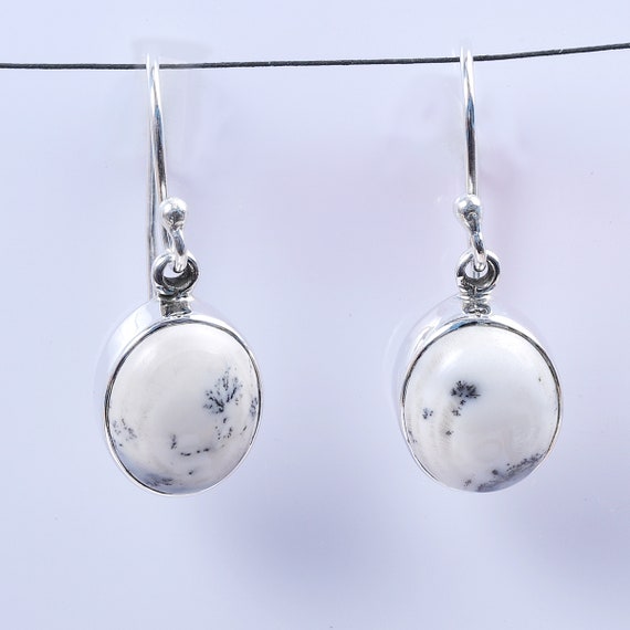 925 Sterling Silver Earrings, Natural Dendritic Earrings, Dendrite Opal Earrings. Dendritic Agate Earring, Oval Shape Stone Earring Jewelry