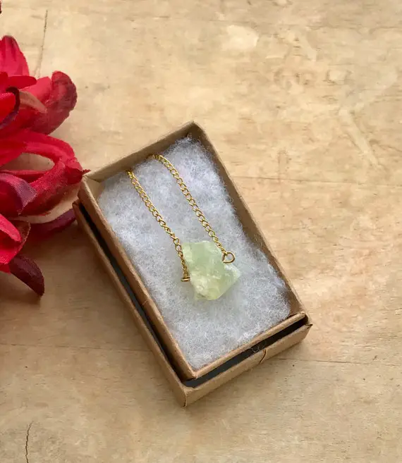 A Crystal Gemstone , Prehnite Raw Stone Necklace, Gemstones Necklace
