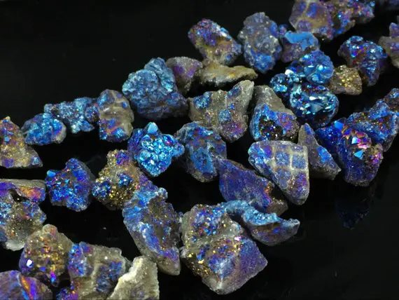 Blue Druzy Agate Geode Beads Quartz Druzy Nugget Beads Titanium Druzy Drusy Geode Nugget Chip Beads Freeform Graduated Supplies Dn00
