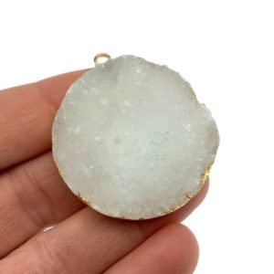 Large Gold Electroplated Natural Druzy Agate  Faceted Round/Coin Shaped Pendant – Measures 35-40mm approx. – Sold Individually, Random | Natural genuine beads Gemstone beads for beading and jewelry making.  #jewelry #beads #beadedjewelry #diyjewelry #jewelrymaking #beadstore #beading #affiliate #ad