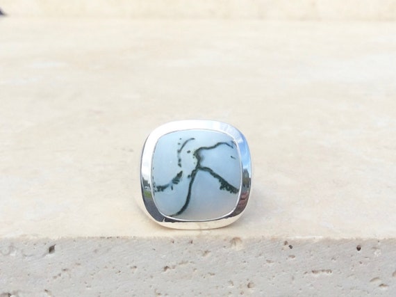 Gift For Husband, Mens Silver Gemstone Ring, Mens Silver Jewellery, Large Agate Silver Ring, Dad Gift Idea