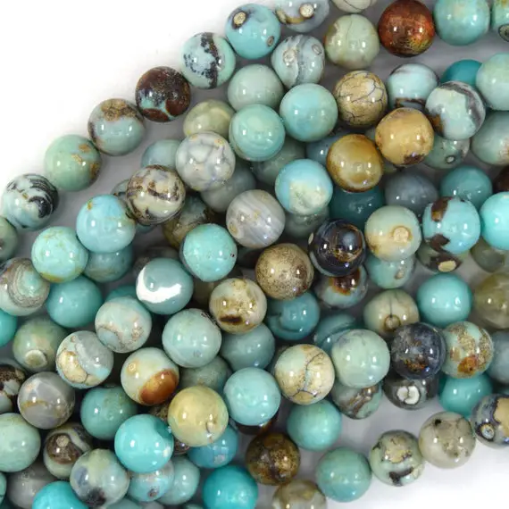Aqua Blue Terra Agate Round Beads 14" Strand Robbin's Egg 6mm 8mm 10mm