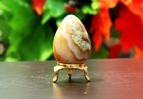 Small 55mm Natural Yellow Ribbon Agate Stone Crystal Reiki Aura Healing Metaphysical Meditation Power Egg