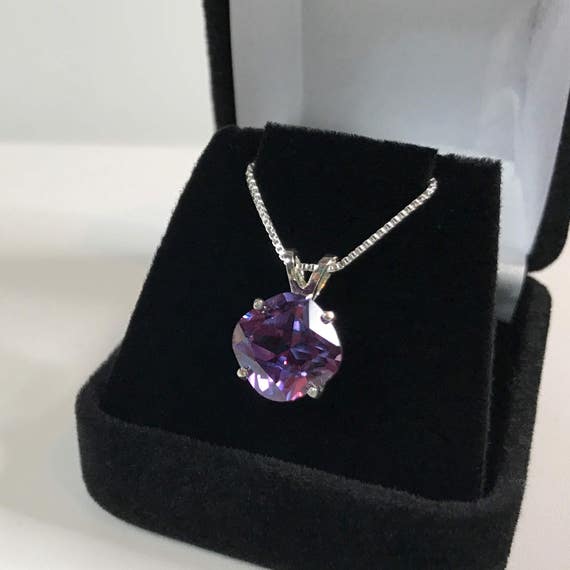 Gorgeous 5ct Cushion Cut Color Change Alexandrite Pendant Necklace Sterling Cushion Alexandrite Trending Jewelry Gift Mom Wife June Sister
