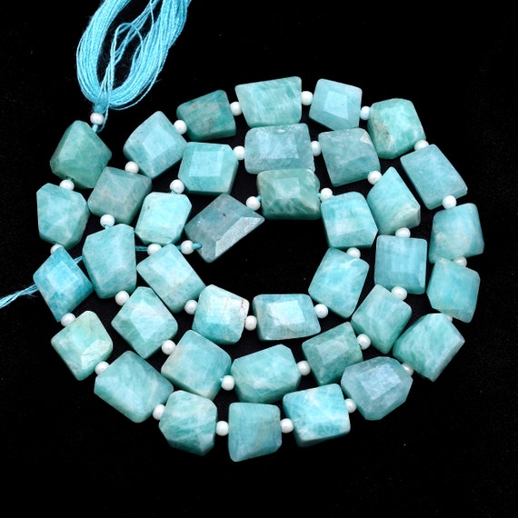 Natural Aaa+ Amazonite Gemstone 6mm-8mm Faceted Tumbled Beads | Amazonite Semi Precious Gemstone Step Cut Nugget Beads | 14inch Strand