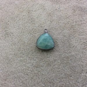 Shop Amazonite Faceted Beads! Gunmetal Plated Natural Amazonite Faceted Triangle Shaped Copper Bezel Pendant – Measures 14mm x 14mm – Sold Individually, Random | Natural genuine faceted Amazonite beads for beading and jewelry making.  #jewelry #beads #beadedjewelry #diyjewelry #jewelrymaking #beadstore #beading #affiliate #ad