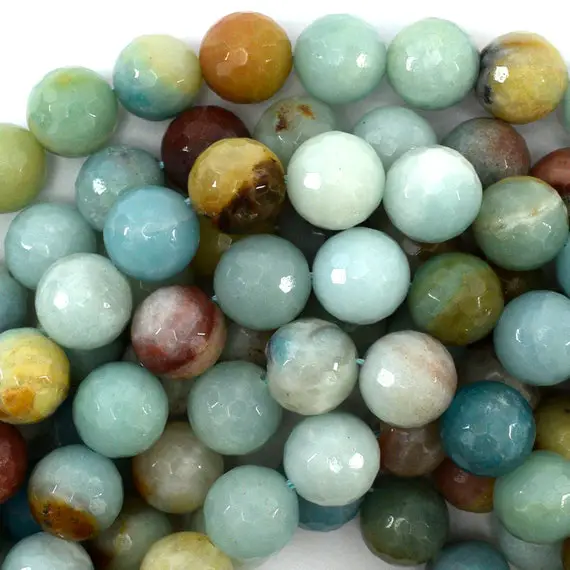 Natural Faceted Amazonite Round Beads 14.5" Strand 4mm 6mm 8mm 10mm 12mm