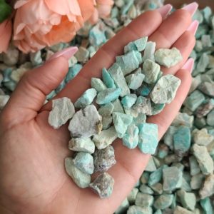 Shop Raw & Rough Amazonite Stones! Rough Amazonite Crystal Chips 10-20 mm, Bulk Lots of Raw Blue Green Crystal Chunks for Jewelry, Decor, or Crystal Grids | Natural genuine stones & crystals in various shapes & sizes. Buy raw cut, tumbled, or polished gemstones for making jewelry or crystal healing energy vibration raising reiki stones. #crystals #gemstones #crystalhealing #crystalsandgemstones #energyhealing #affiliate #ad