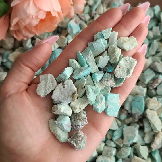 Rough Amazonite Crystal Chips 10-20 Mm, Bulk Lots Of Raw Blue Green Crystal Chunks For Jewelry, Decor, Or Crystal Grids