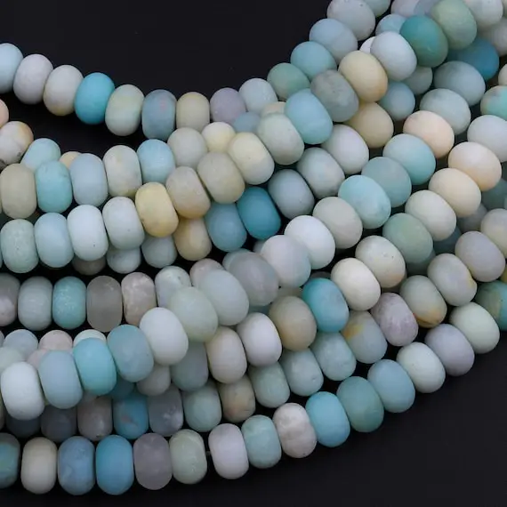 Matte Blue Green Amazonite Rondelle 6mm 8mm Beads Natural 15.5" Strand