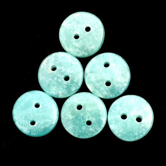 Natural Amazonite 14x3mm Round Gemstone Buttons | Green Amazonite Loose Gemstone Buttons | 1.5mm Double Hole Semi Precious Smooth Buttons