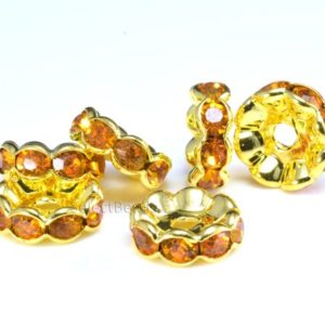 crystal bead caps – gold tone spacer beads – amber color rondelle beads – wavy edge separator – craft making beads – size 4-12mm -100pcs | Natural genuine rondelle Amber beads for beading and jewelry making.  #jewelry #beads #beadedjewelry #diyjewelry #jewelrymaking #beadstore #beading #affiliate #ad