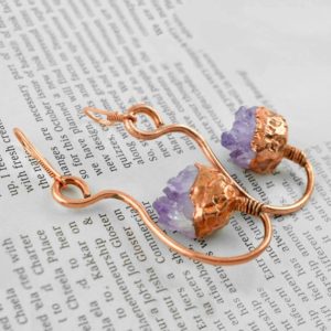 Shop Amethyst Earrings! Amethyst Earring | Dangle & Drop Earring | Rose Gold Earring |  Rough Stone Earring | Hanging Designed Earring | Earring For Women  [GFS818] | Natural genuine Amethyst earrings. Buy crystal jewelry, handmade handcrafted artisan jewelry for women.  Unique handmade gift ideas. #jewelry #beadedearrings #beadedjewelry #gift #shopping #handmadejewelry #fashion #style #product #earrings #affiliate #ad