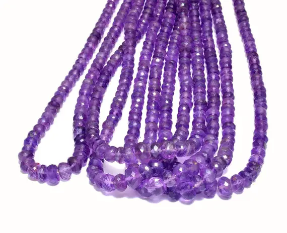 Aaa+ Amethyst 5mm-8mm Graduating Faceted Rondelle Beads | 18inch Strand-130carats | Natural African Amethyst Semi Precious Gemstone Rondelle