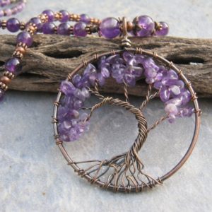 Shop Amethyst Pendants! 24" Amethyst Tree of Life Necklace, Wire Wrapped Pendant, Antiqued Copper Beaded Necklace, Tribal Jewelry, Purple Gemstone Jewelry | Natural genuine Amethyst pendants. Buy crystal jewelry, handmade handcrafted artisan jewelry for women.  Unique handmade gift ideas. #jewelry #beadedpendants #beadedjewelry #gift #shopping #handmadejewelry #fashion #style #product #pendants #affiliate #ad