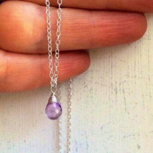 Pink purple Amethyst gemstone pendant, sterling silver necklace, February birthstone gift, minimalist jewelry, tiny gem | Natural genuine Array jewelry. Buy crystal jewelry, handmade handcrafted artisan jewelry for women.  Unique handmade gift ideas. #jewelry #beadedjewelry #beadedjewelry #gift #shopping #handmadejewelry #fashion #style #product #jewelry #affiliate #ad