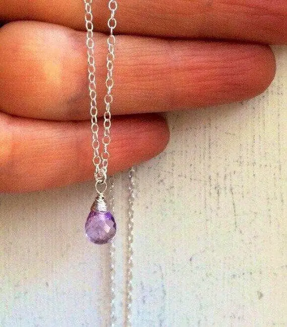 Pink Purple Amethyst Gemstone Pendant, Sterling Silver Necklace, February Birthstone Gift, Minimalist Jewelry, Tiny Gem