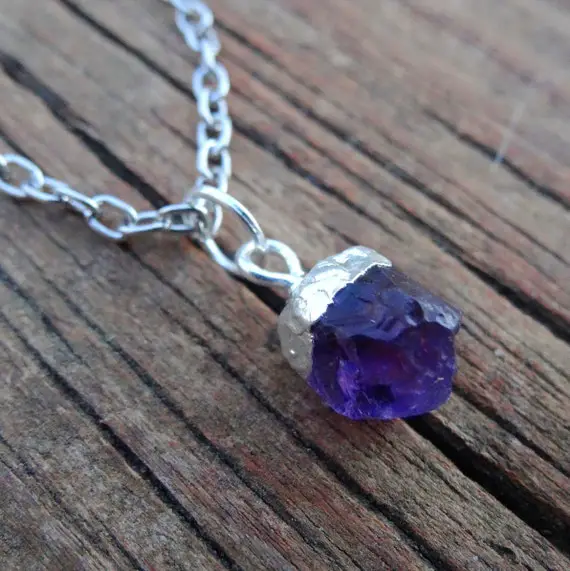 Raw Amethyst Pendant Necklace - Natural Rough Amethyst Necklace - Dainty Raw Amethyst Necklace - Natural Raw Amethyst Petite Necklace -