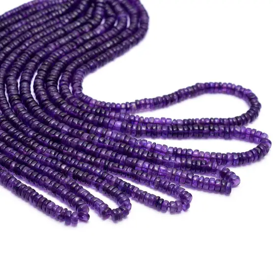 Aaa+ Amethyst 5mm-6mm Smooth Heishi Beads | Gemstone Tyre Rondelle  16inch Strand | African Amethyst Semi Precious Gemstone Spacer Beads