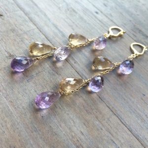 Natural Ametrine Stone Earrings. Cascade.  Gold fill jewelry. Bicolor gemstones | Natural genuine Ametrine earrings. Buy crystal jewelry, handmade handcrafted artisan jewelry for women.  Unique handmade gift ideas. #jewelry #beadedearrings #beadedjewelry #gift #shopping #handmadejewelry #fashion #style #product #earrings #affiliate #ad