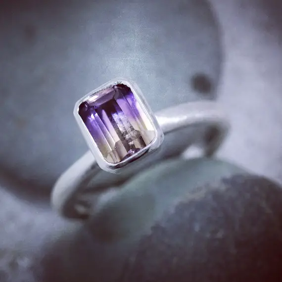 Octagon Ametrine Stacking Ring In Sterling Silver