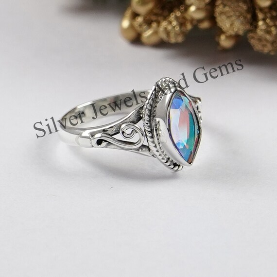 Angel Aura Quartz Ring-handmade Ring-925 Sterling Silver Ring-marquise Angel Aura Quartz Ring-gift For Her-promise Ring-aura Quartz Ring