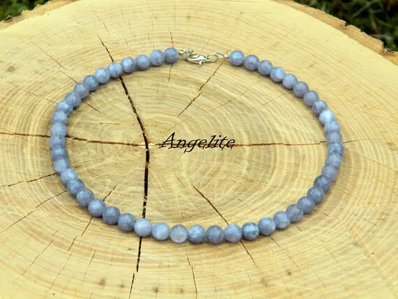 Angelite Necklace, Angelite Choker, Anhydrite Choker, Aaa Grade, Surfer Necklace, Aquarius Birthstone, 35-180cm, 14-71 Inch, 4-6-8-10 Mm