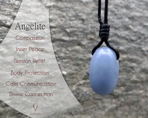 Angelite Pendant, Stress Relief Gift For Women Or Men, Healing Crystal Necklace, Protection Talisman, Spiritual Jewelry