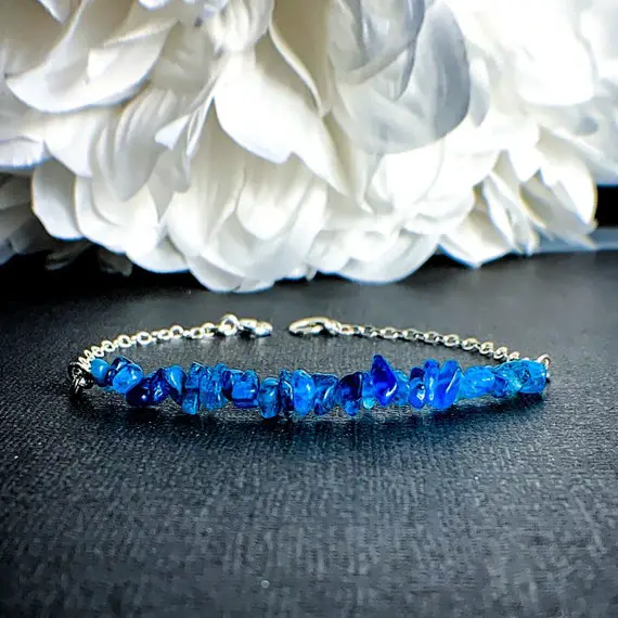 Raw Neon Blue Apatite Crystals Bracelet, Weight Loss Motivation Energy Bracelet