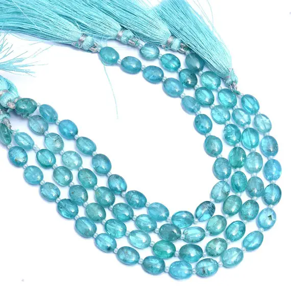 Natural Sky Apatite 7x9mm Smooth Oval Fancy Beads | Blue Apatite Semi Precious Gemstone Loose Oval Beads For Jewelry Making | 8inch Strand