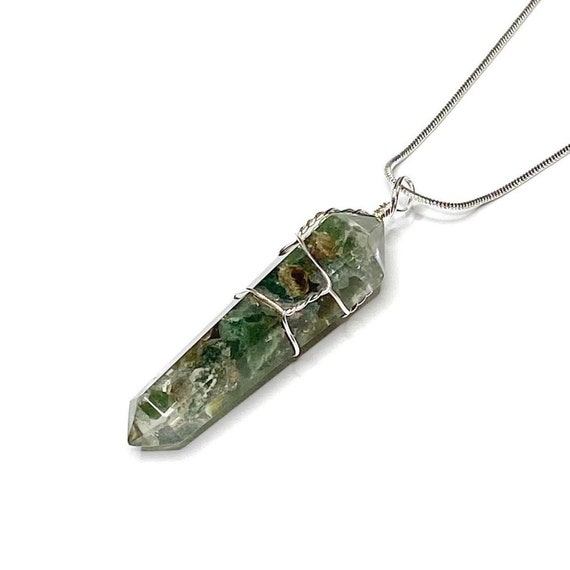Green Apatite Orgonite Pendant Wire Wrapped With Chain, Apatite Orgonite Pendant Necklace