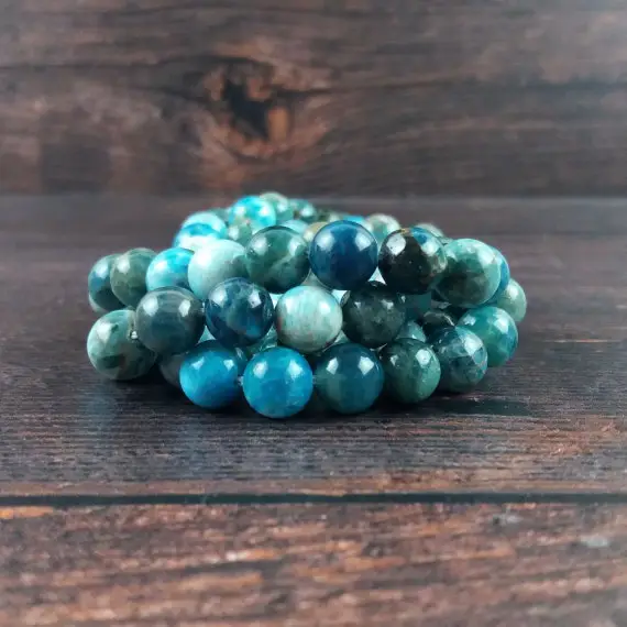 Apatite Gemstone Beads, Reiki Infused 8mm Round Beads, Blue Apatite Beads, Crystal Beads