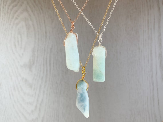 Raw Aquamarine Necklace - Ocean Blue Necklace - Aquamarine Jewelry - Aquamarine Pendant Necklace 14k Gold Filled - Blue Crystal Necklace