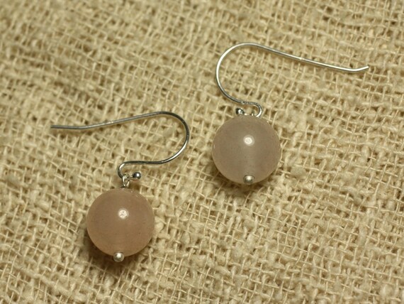 Boucles Oreilles Argent 925 Et Aventurine Rose 10mm