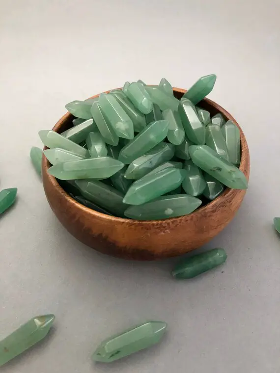 Green Aventurine Small Double Terminated Points (1 1/4" Long) For Crystal Grids, Wish Bottles, Spell Work, Crystal Magic, Abundance, Wealth