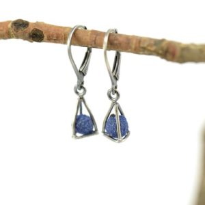 Shop Azurite Earrings! Azurite Cage Earrings in Sterling Silver | Natural genuine Azurite earrings. Buy crystal jewelry, handmade handcrafted artisan jewelry for women.  Unique handmade gift ideas. #jewelry #beadedearrings #beadedjewelry #gift #shopping #handmadejewelry #fashion #style #product #earrings #affiliate #ad