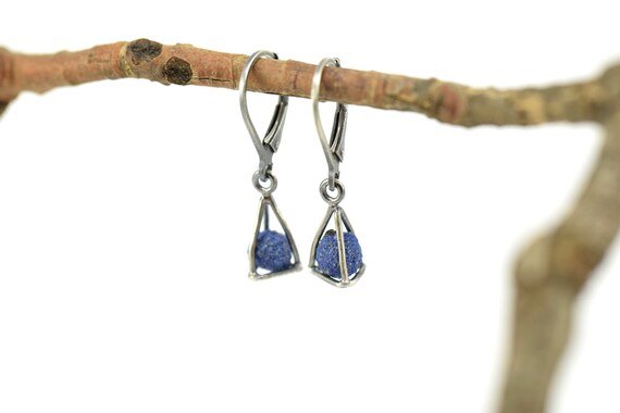 Azurite Cage Earrings In Sterling Silver