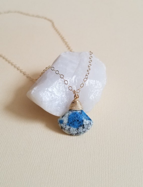 Azurite Jasper Necklace, Azurite Pendant Necklace, Healing Crystal Necklace, Gold Gem Necklace, Layering Necklace,gift For Her,one Of A Kind