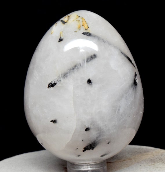 Black Tourmaline In White Quartz Carved Egg Polished 61mm 185g Natural Tourmalated Tourmalinated Gemstone Crystal Mineral Décor Specimen