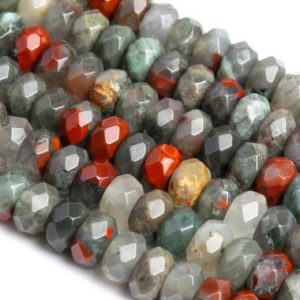 Shop Bloodstone Faceted Beads! Genuine Natural Blood Stone Loose Beads Faceted Rondelle Shape 8x5mm | Natural genuine faceted Bloodstone beads for beading and jewelry making.  #jewelry #beads #beadedjewelry #diyjewelry #jewelrymaking #beadstore #beading #affiliate #ad