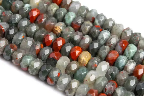 Genuine Natural Blood Stone Loose Beads Faceted Rondelle Shape 8x5mm