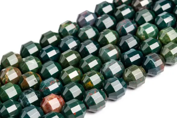 Genuine Natural Dark Green Blood Stone Loose Beads Faceted Bicone Barrel Drum Shape 8x7mm 10x9mm