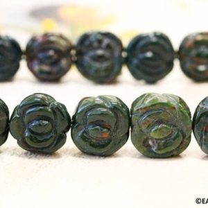 L/ Blood Stone 16-18mm Flower Beads 15.5" strand Natural Dark Green Carved Flower Shape For Crafts, DIY Jewelry Designs Making | Natural genuine other-shape Gemstone beads for beading and jewelry making.  #jewelry #beads #beadedjewelry #diyjewelry #jewelrymaking #beadstore #beading #affiliate #ad