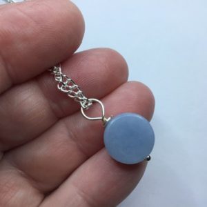 Shop Angelite Pendants! Blue Angelite necklace pendant Genuine rough raw natural round circular crystal healing birthday uk gift her Something blue wedding | Natural genuine Angelite pendants. Buy handcrafted artisan wedding jewelry.  Unique handmade bridal jewelry gift ideas. #jewelry #beadedpendants #gift #crystaljewelry #shopping #handmadejewelry #wedding #bridal #pendants #affiliate #ad